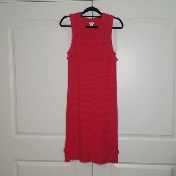J.crew Sleeveless Red Crochet Knit Fringe Shift Dress - Picture 1 of 9